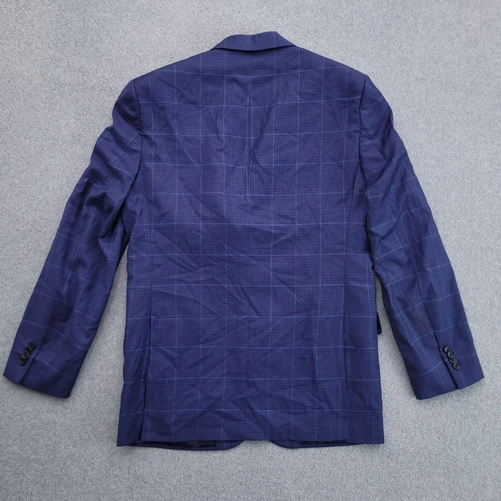 Jos A Bank Blazer Mens 40L Blue Windowpane Lanificio 120s Wool Cerruti Jacket